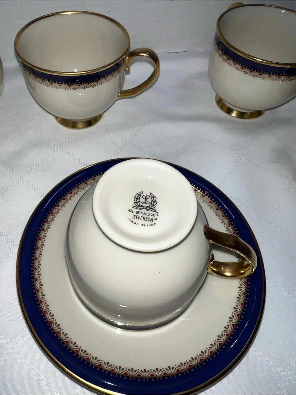 Lenox Presidential Collection Jefferson Footed Cup and Saucer 24K Gold Set of 7